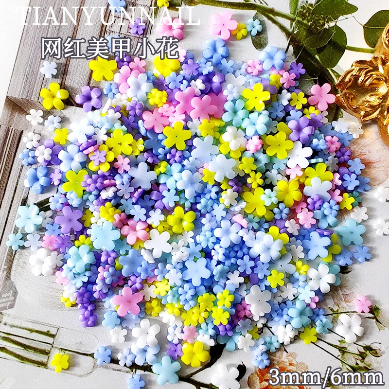 100pcs Japanese 5Petal Flower Nail Art Acrylic Charms Mix Size Mini Flower Nail Decorations Kawaii Accessories DIY Design Parts