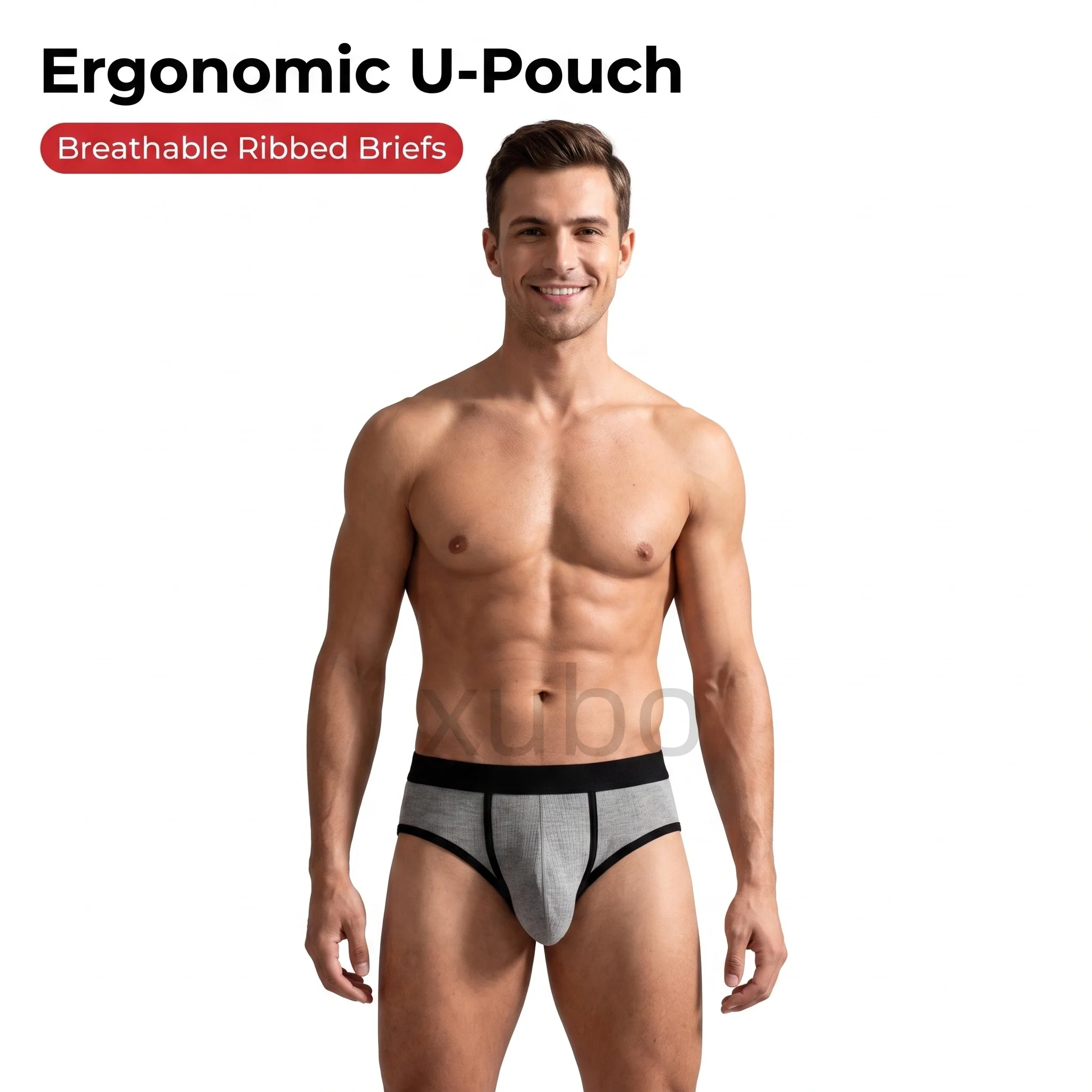 Men's Ribbed Breathable Triangle Briefs, 3D Large U Pouch Non-binding Underwear with Anti-slip Wide Waistband for Daily Workout