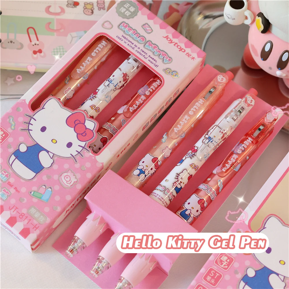 Genuine 3Pcs Kawaii Sanrio 0.5mm Gel Pens Cute Hello Kitty Cinnamoroll Kuromi Black Pen School Student Stationery Supplies Gifts image 2