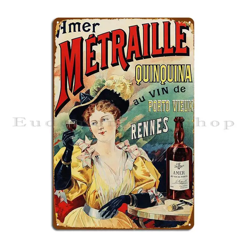 Póster de licor francés antiguo de Amer Metraille Quinquina, cartel de placa de Metal publicitario, cartel de estaño personalizado para cine en Club