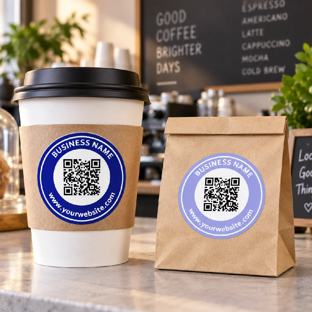 Custom Qr Code Stickers Can Add the Name of the Business, Website Address, and Text Above and Below, with Multiple Colors Available, Suitable for Sticking on Shipping Boxes, Gift Boxes, Coffee Cups, Shopping Bags, Product Packaging, and Thank You Cards, Making It Easy for Customers to Scan the Code to Access the Official Website, Social Media, or Online Store, Enhancing Brand Recognition, Suitable for Small Businesses, Artisanal Shops, Coffee Shops, Bakeries, and E-Commerce Sellers