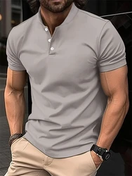 Spring/Summer Men's Short Sleeved Neck T-shirt New Solid Color Casual Polo Shirt Trendy Breathable Loose Top