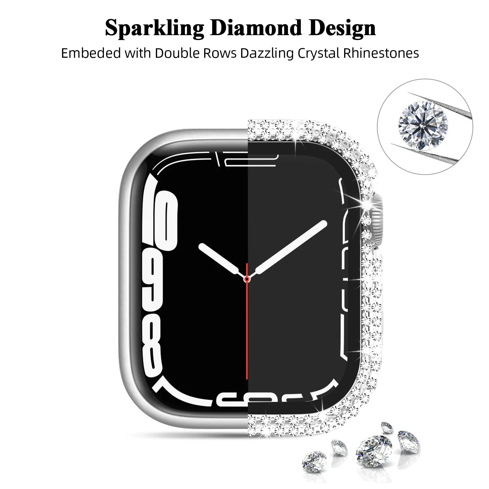 Diamond Full Protection Hard PC Cover Bumper for Iwatch 7 Accessories Tempered Glass Screen Protector for Apple Watch Series 8 7