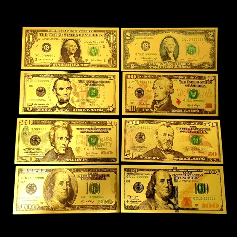 

8pcs Gold Plated US Dollars Bills Gold Foil Banknotes Fake Paper Money Banknotes Crafts For Collection Home Decor
