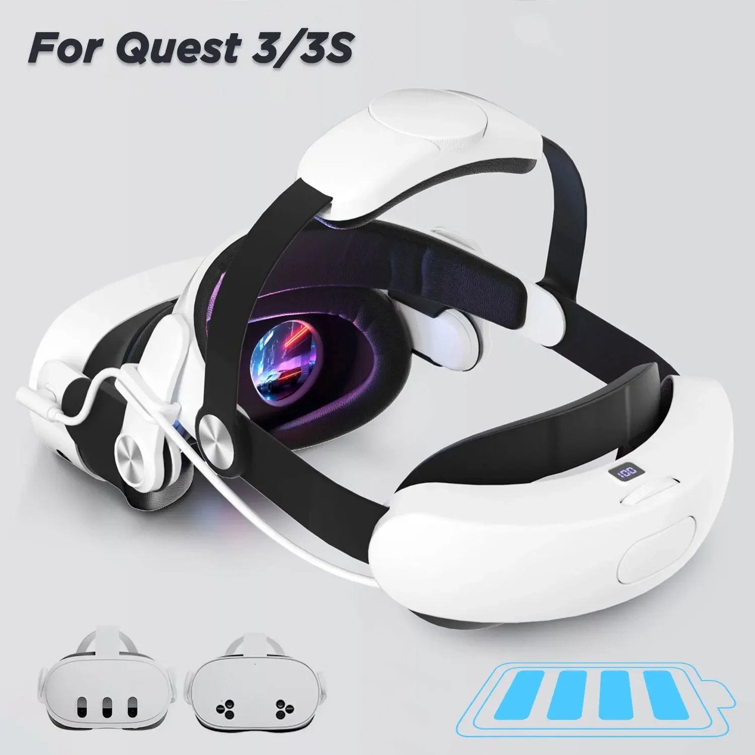 

New Head Strap for Meta Quest 3/3S Elite Strap Adjustable Comfort Balance Fast Charging Power to Extend 8000mAh Battery