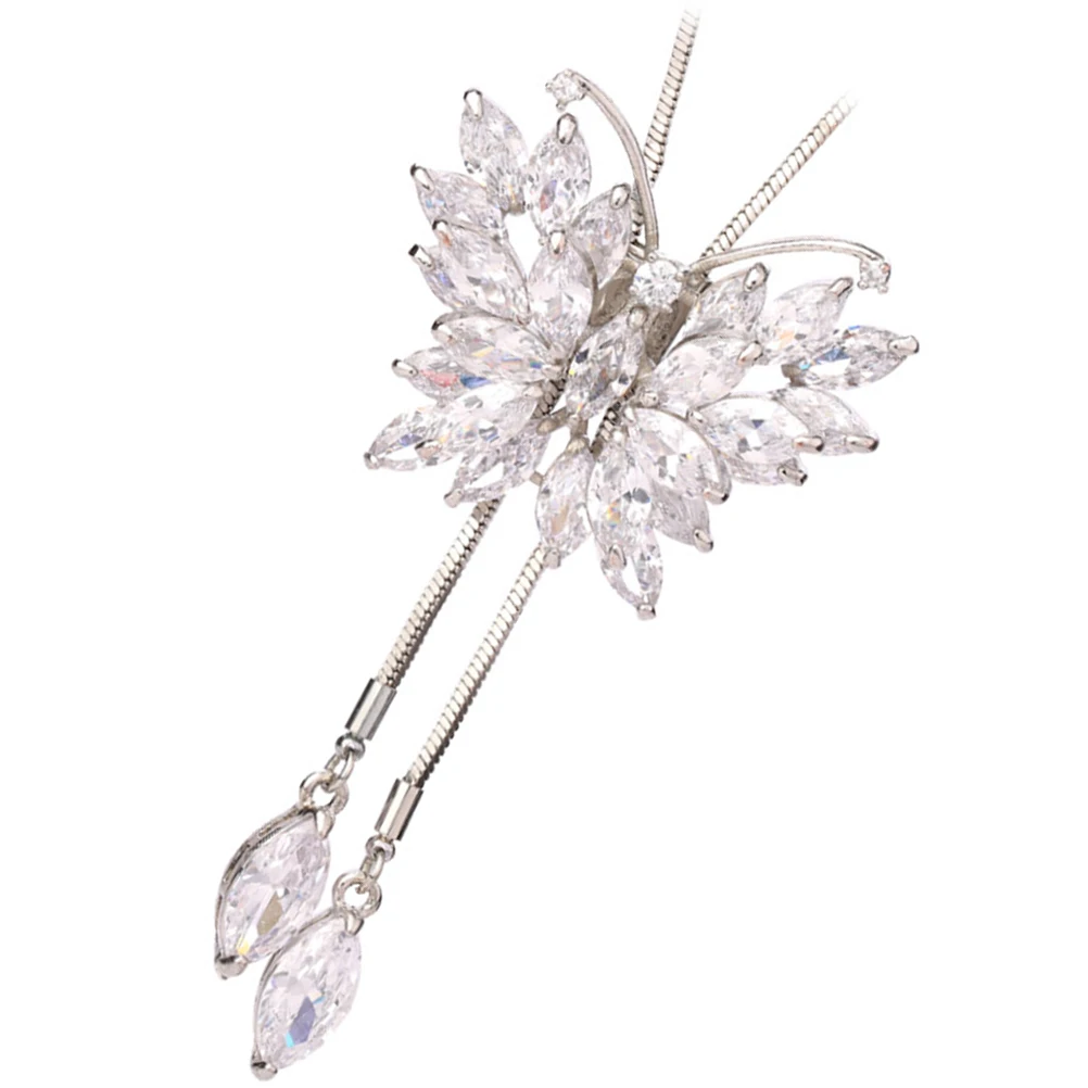 

Crystal Zircon Butterfly Sweater Chain Necklaces Silver Color Long Necklace for Women Elegant Design Fashion Accessories