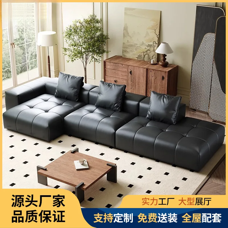 Italian light luxury pixel sofa living room Internet celebrity cowhide sofa minimalist designer leather villa combination sofa