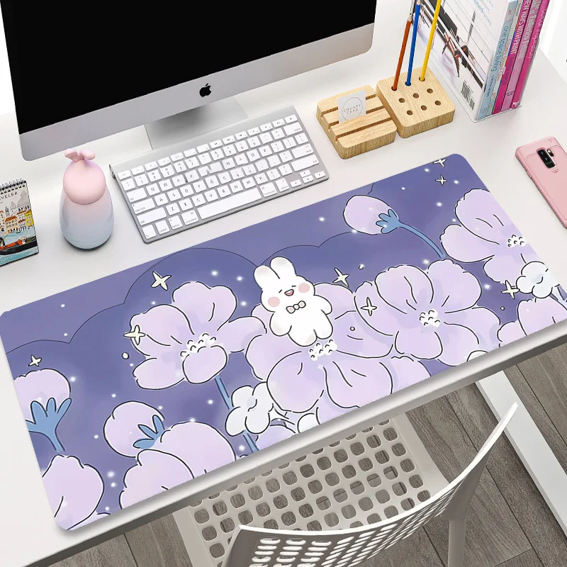 

Cute Bunny Large Mouse Pad Purple Flower Computer Mousepads Gaming Mousepad Big Keyboard Mat Gamer Mouse Pads Desk Mats 100x50cm