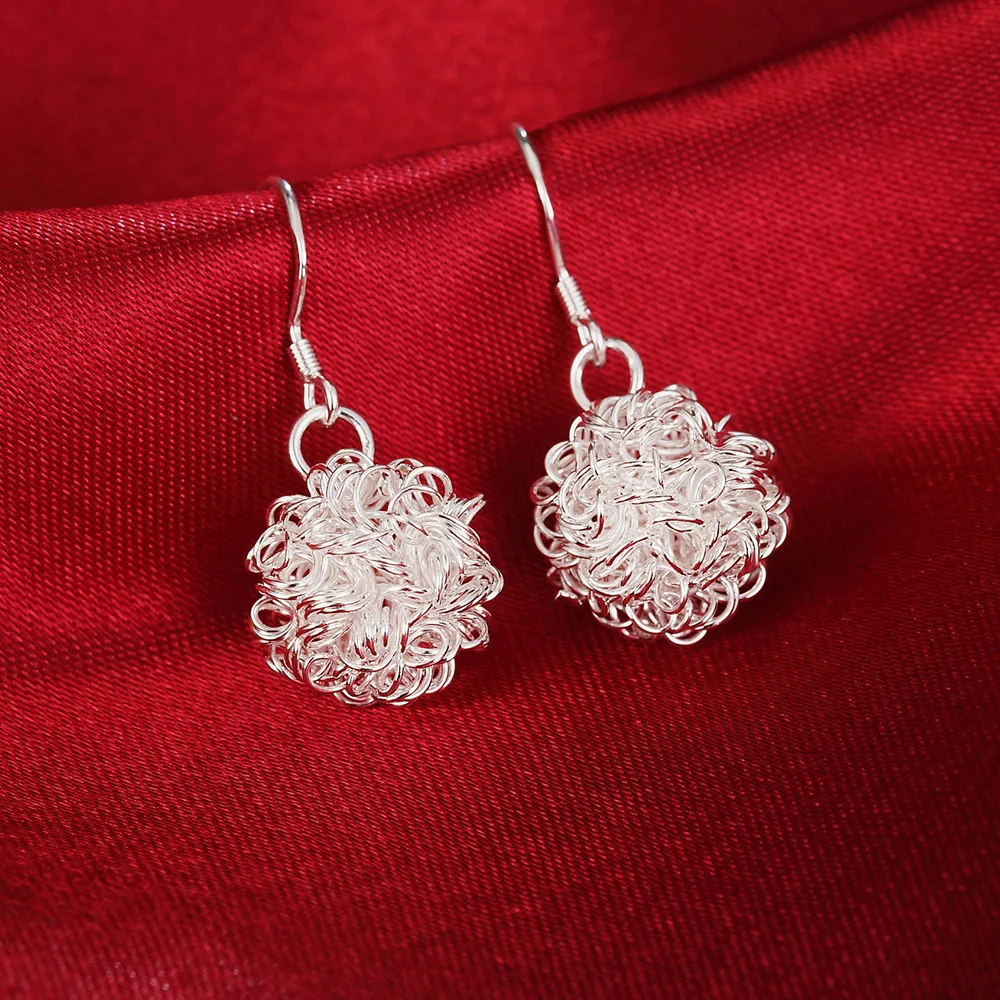 

New 925 Sterling Silver Earrings Fashion Temperament For Women Beautiful Ball Net Gifts Street All-Match High Jewelry