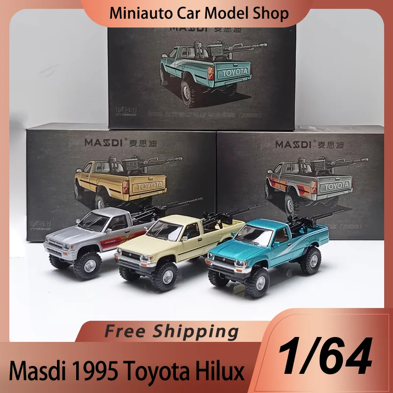 Nuevo en Stock Masdi 1:64 Toyota Hilux doble fila cuatro 4wd pastilla aleación miniatura Diecast modelo 1995 Toyota Hilux coche modelo juguete para regalo