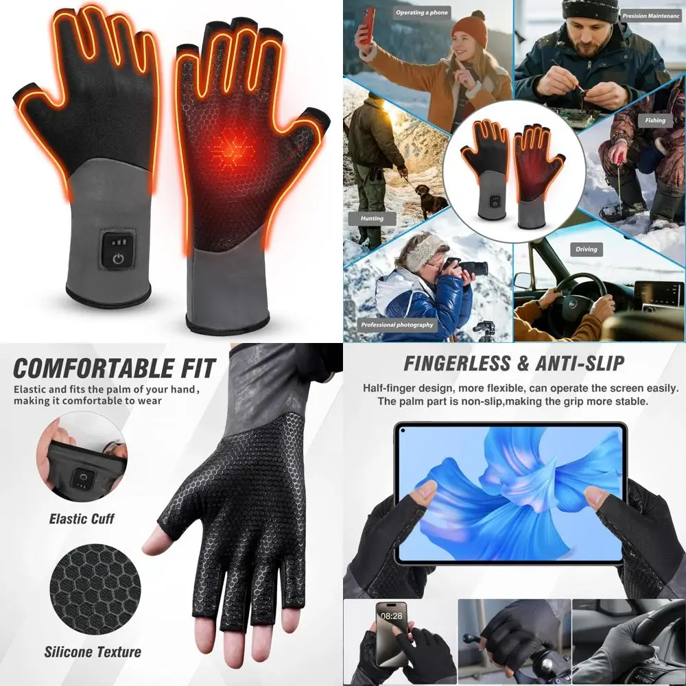 

Fingerless Thin Heated Glove Liners for Man Women, Rechargeable Heating Gloves for Hunting, Camping, Gaming, Ice Fishing