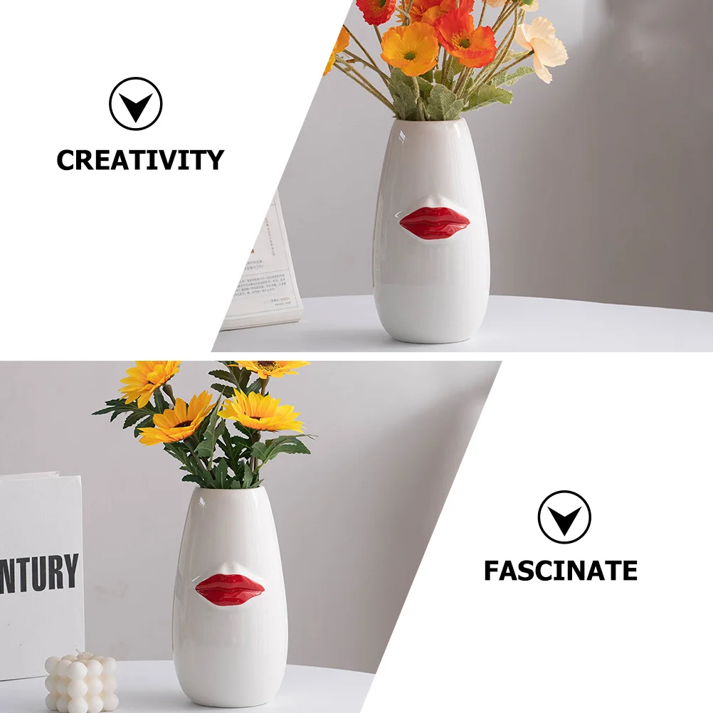 

Ceramic Red Lip Vase Small Size Premium Craft Vase Home Bedroom Decorative Flower Arrangement Pot Ceramic Floral