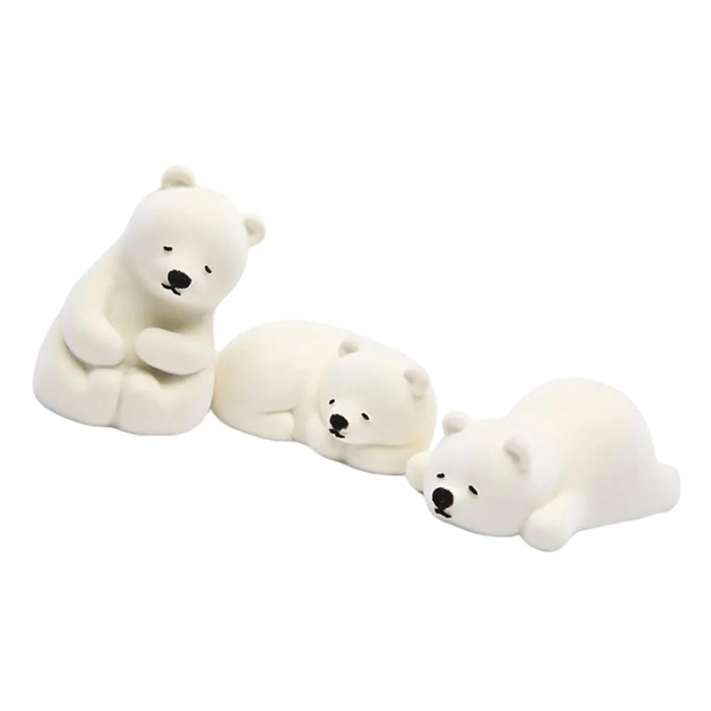 

3 Pcs Polar Bear Ornaments Imitated Animal Models Decorations Household Furnishing Decorative Desktop