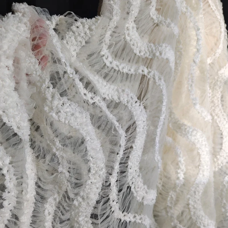 Creative Fishbone Texture Woven Mesh Fabric for Hollow Dress Clothing Design Fabrics By The Meter Diy Sewing Material Cloth