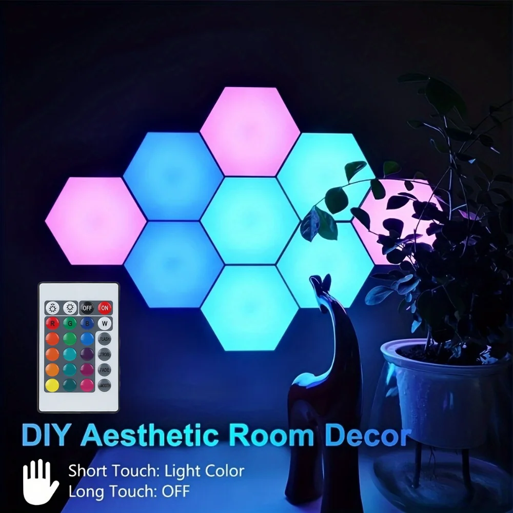 RGB LED Hexagon Light Bluetooth Indoor Wall Light Remote Control Night Light Computer Game Room Decoration Bedroom Bedside