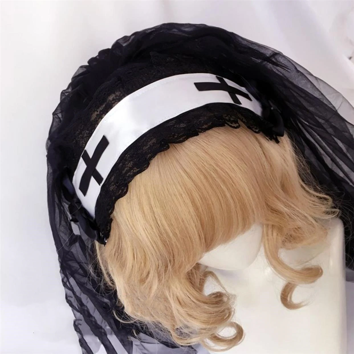 Women Girl Black Veil Headpiece Nun Cosplay Costume Accessories Gothic Lolita Halloween Carnival Party Role Play Headscarf