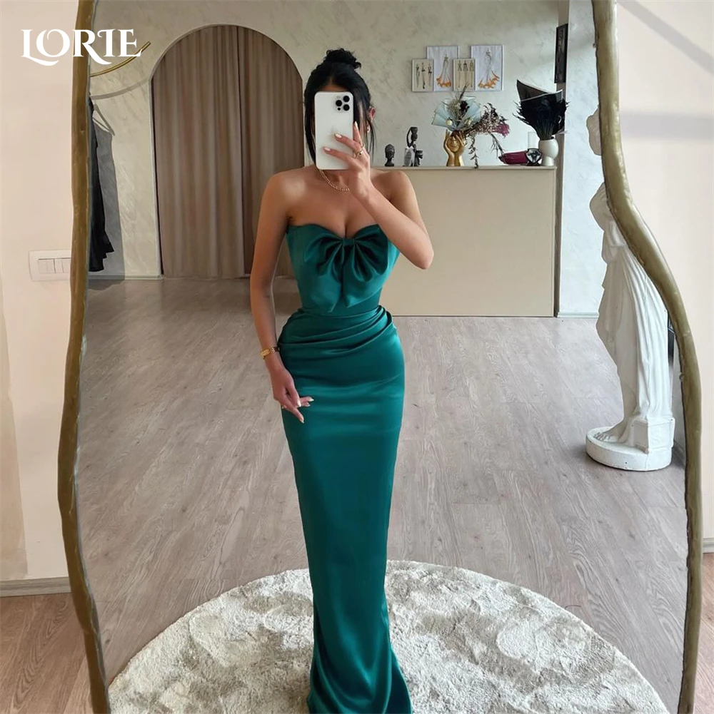 

LORIE Forest Green Mermaid Evening Dresses Off Shoulder Pleats Sleeveless Prom Dress Backless Bow Bodycon Celebrity Party Gowns