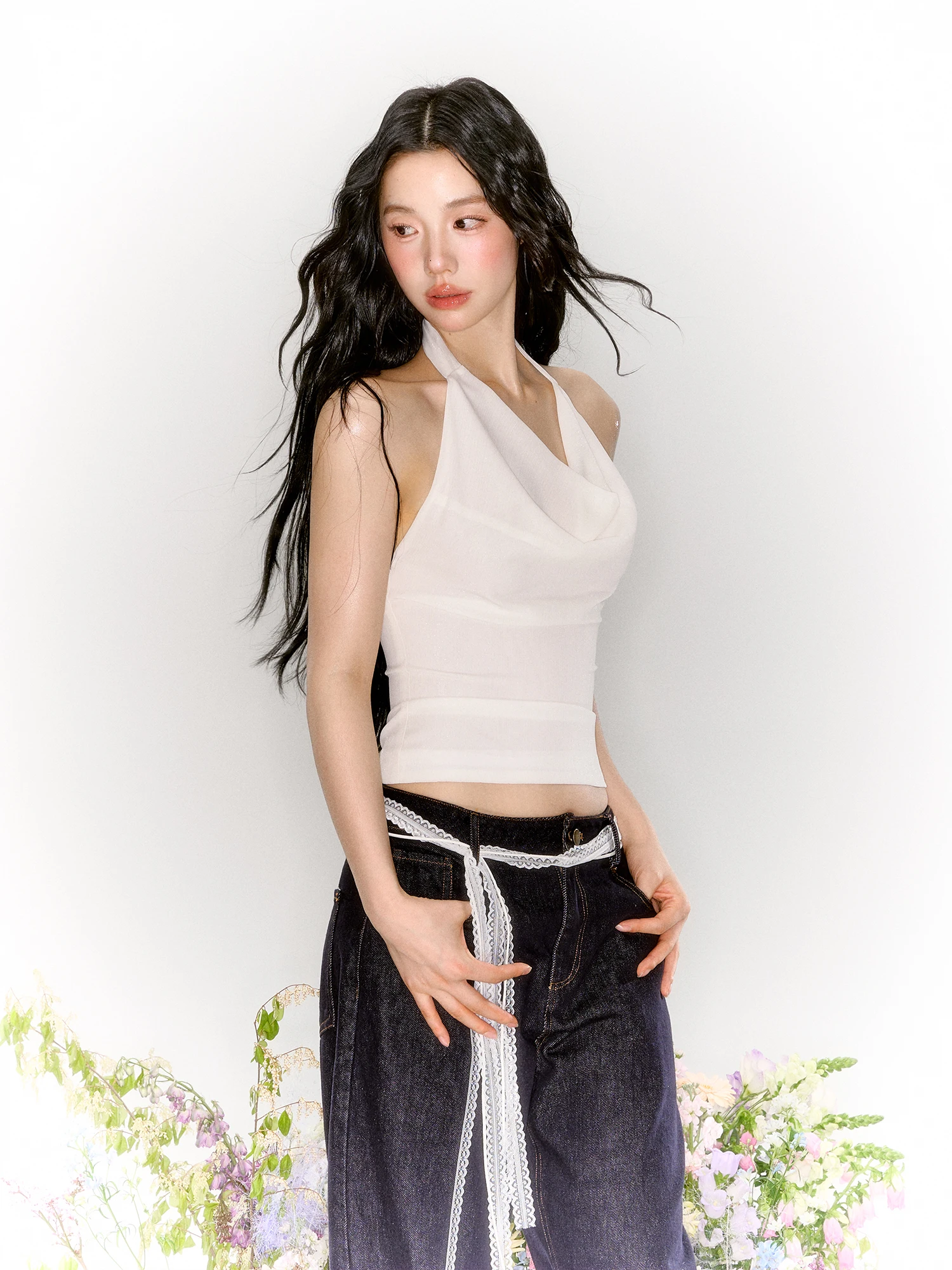 

LaluneDuCiel White Straplbal Brtte Women Summer Elegent Top Original Design Polyester Svel Vest Wearables
