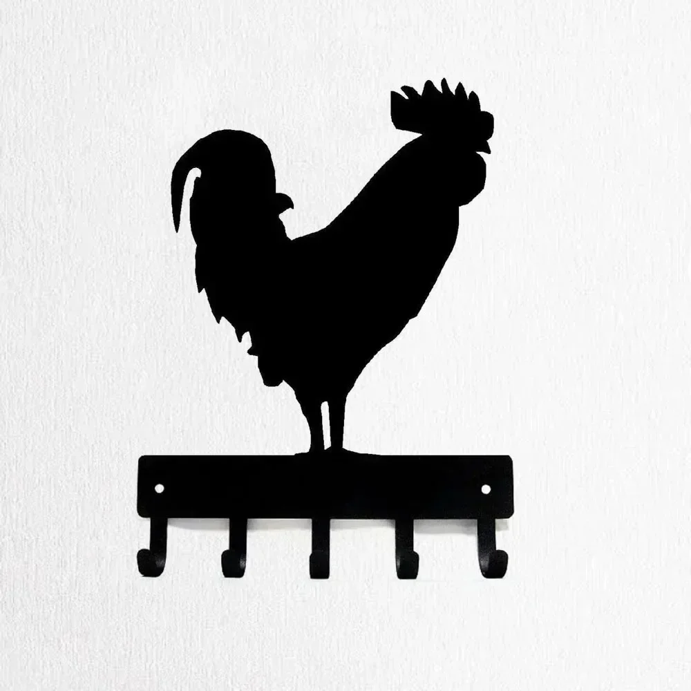 CIFBUY Rooster Metal Wall Art Key Holder Iron Farmhouse Rustic Wall Mounted Coat Hook Rack Entryway Living Room Home Decor