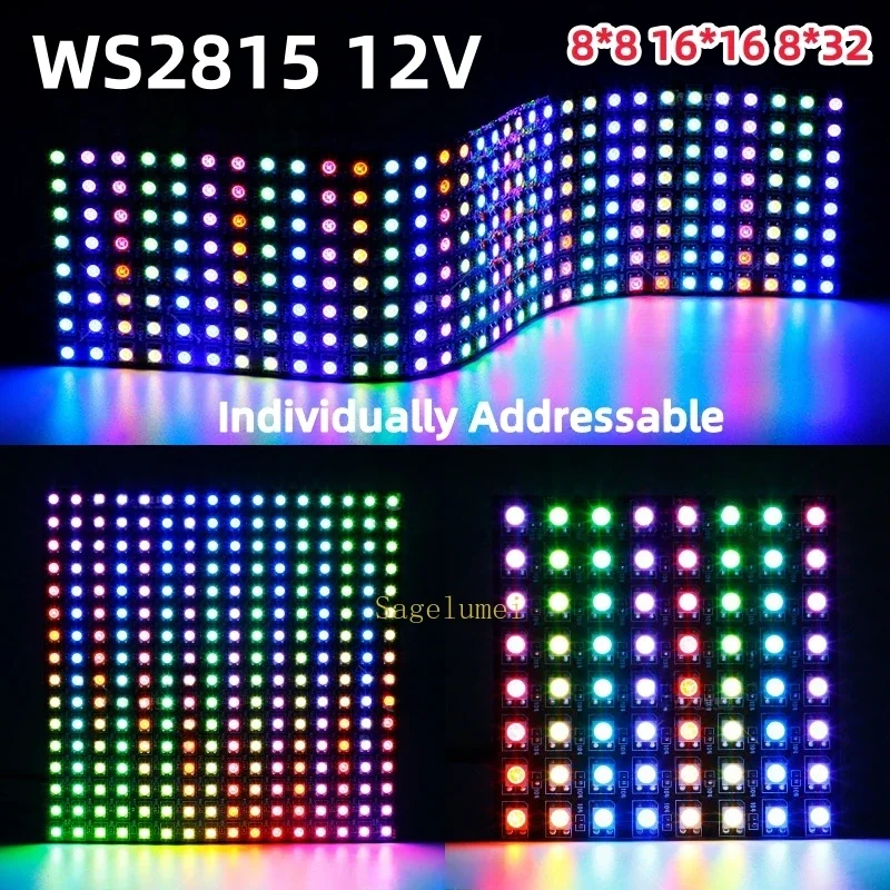 DC5V/12V WS2815 Dual Signal Digital Flexible Individually Addressable Panel Light Strip 2812 8x8 16x16 8x32 Module Matrix Screen