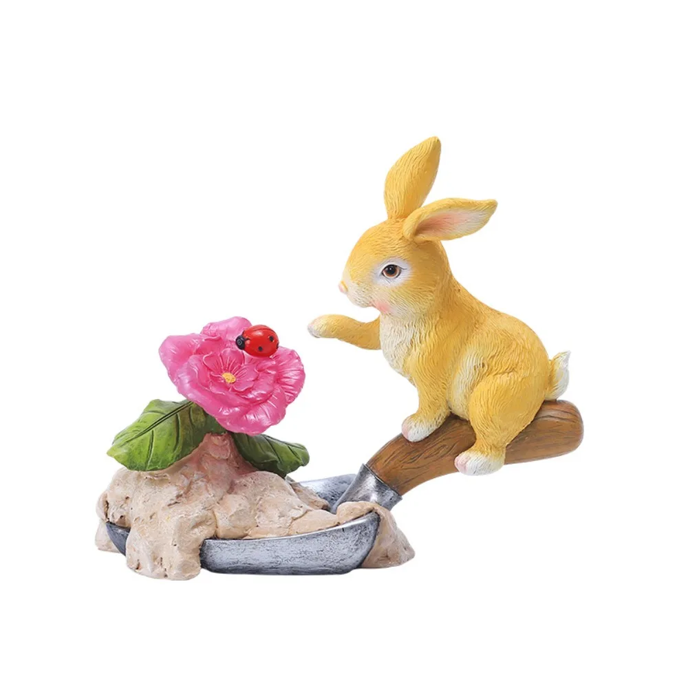 

Микропейзаж, статуя солнечного кролика из смолы, милые креативные скульптуры животных, свет, имитация водонепроницаемой статуи кролика, лампа на открытом воздухе