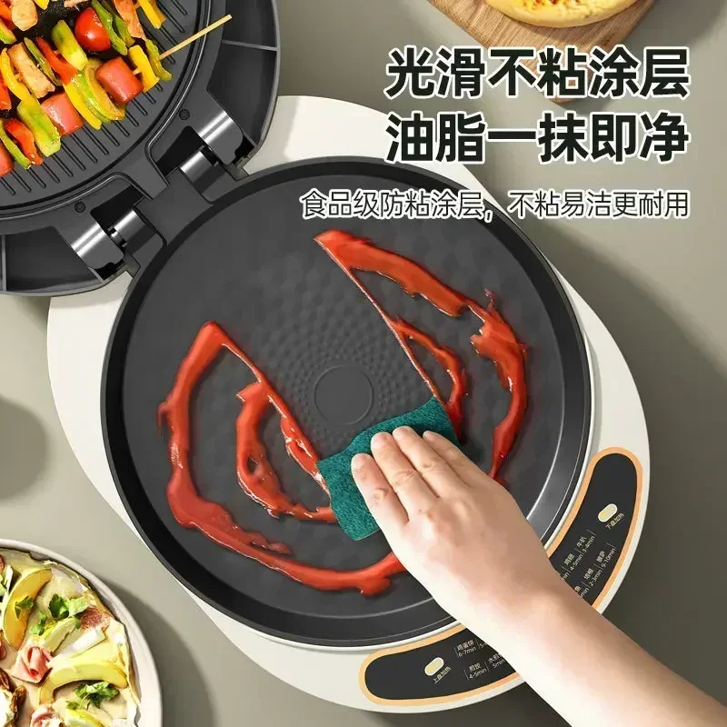 Household electric pancake pan with double-sided heating. Increases efficiency. Automatic power-off. Pancake frying machine.