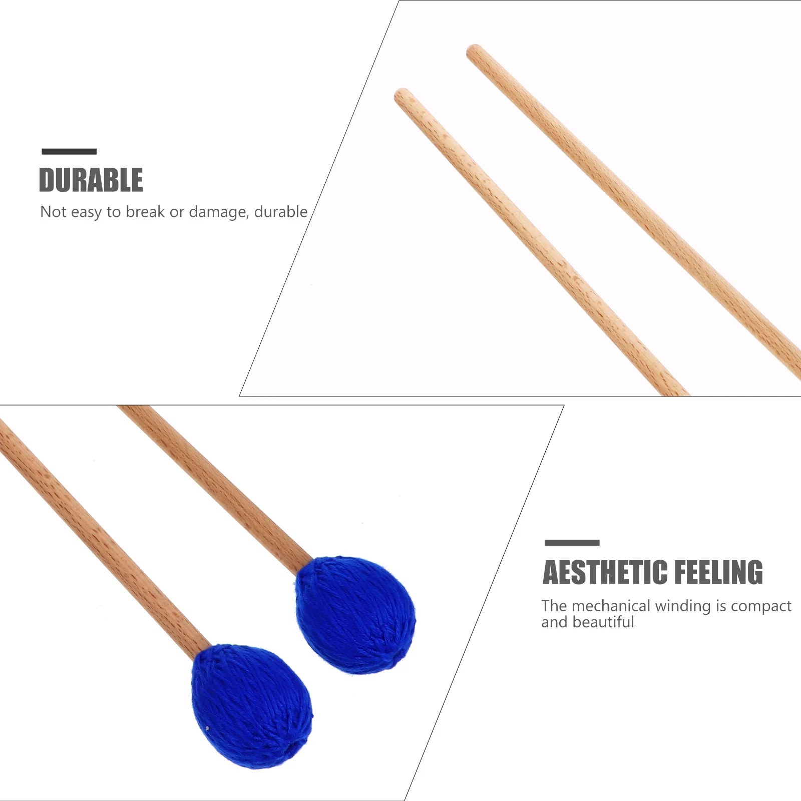 

1 Pair Yarn Head Marimba Mallet Maple Handle For Glockenspiel Bass Percussion Keyboard Instrument Tool Accessory