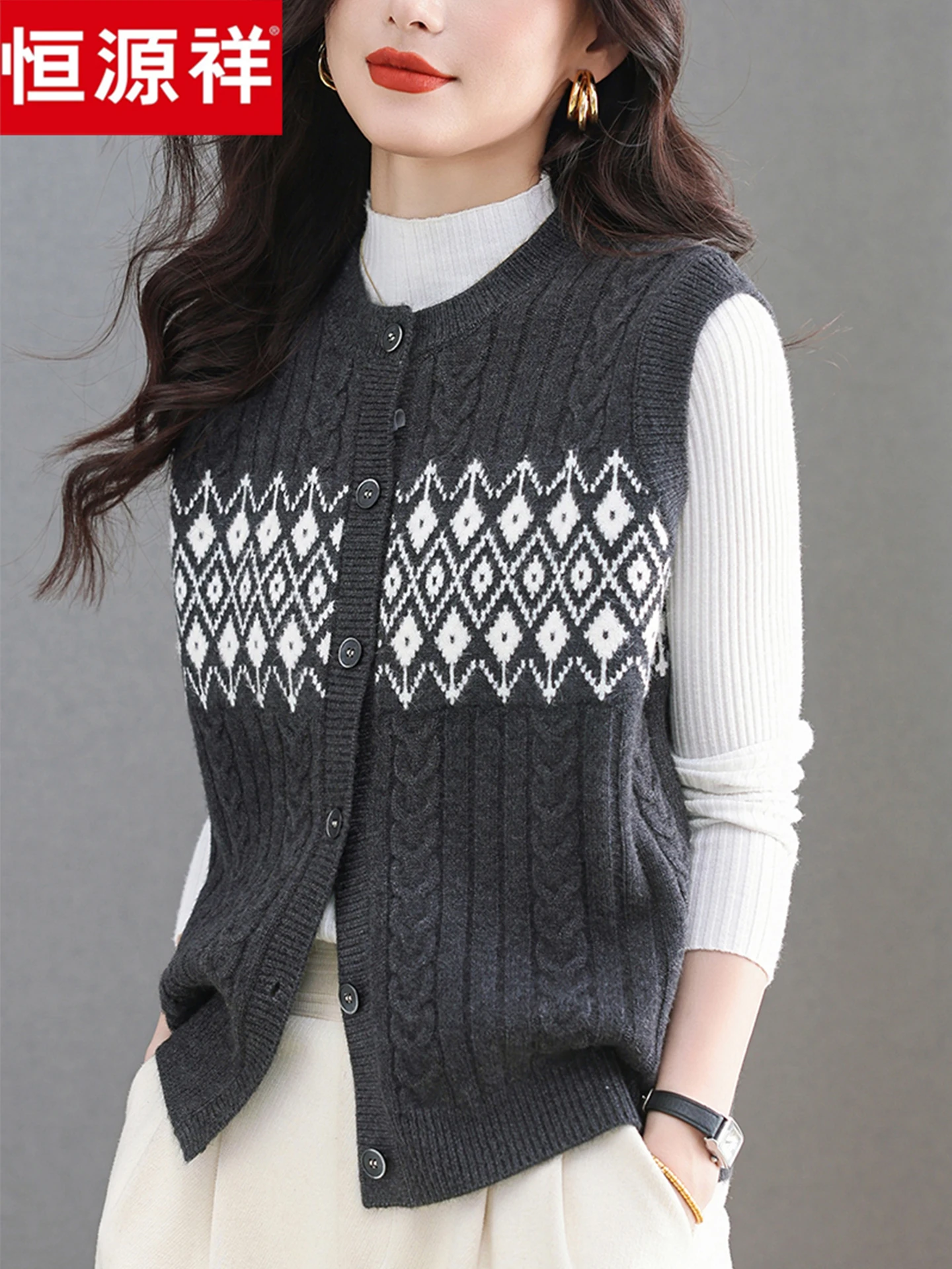 

Свободный женский вязаный шерстяной свитер, жилет, круглый, модный базовый слой, корейский, мягкий, удобный, из смеси шерсти