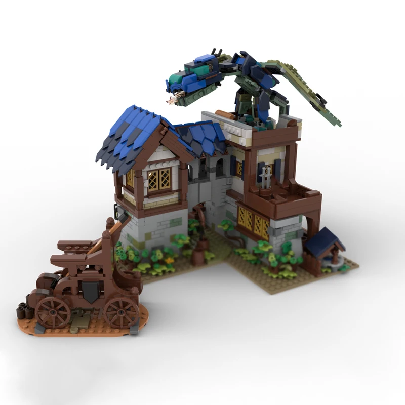 Mittelalterliche Burg Modell MOC Bausteine Stadt Straße Haus Modulare Technologie Geschenke Urlaub Montieren Kinder Spielzeug Anzug