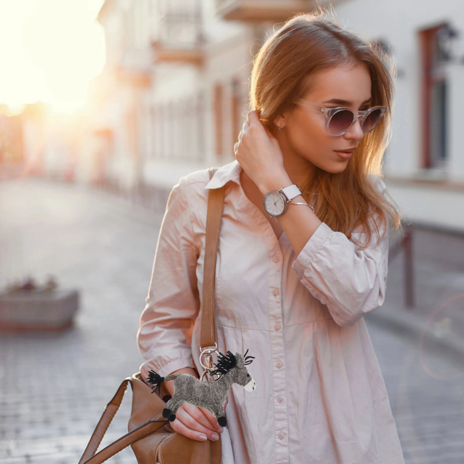 

Donkey Wool Felt Keychain Stuffed Animal Hanging Pendant Soft Charm for Keys Bags Luggage Backpack Decor Cute Animal Key