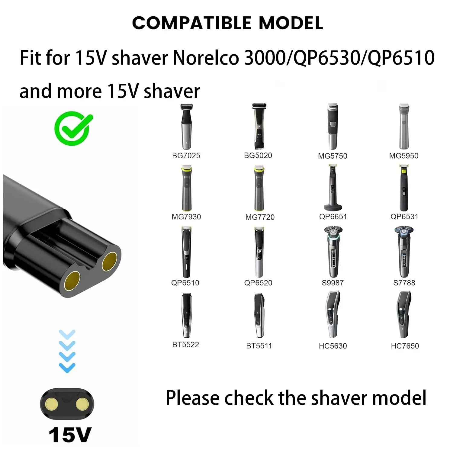 15V HQ8505 Type-C Shaver Adapter Charging Converter for Philips Norelco One Blade Pro QP6510 QP6520 QP6530 Beard Trimmer - view 2
