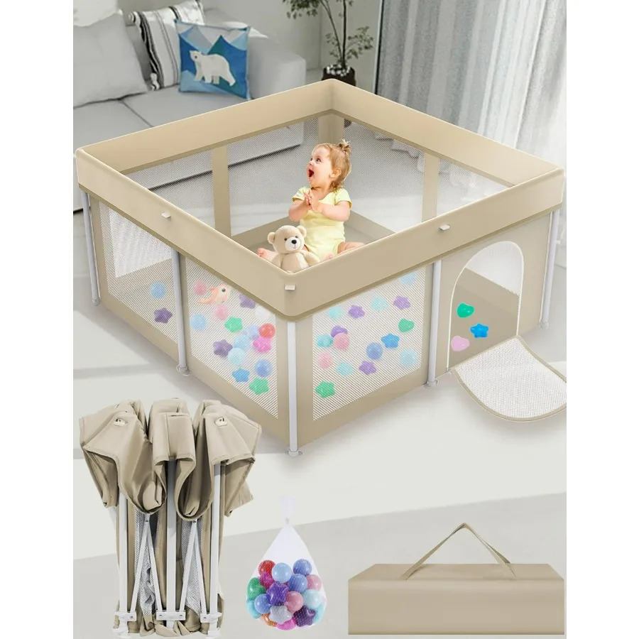 Foldable Playpen 50x50 UltraPortable Baby Playpen with Instant Deployment in Three Seconds Soft Breathable Mesh Safety Enclosur