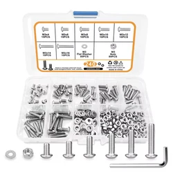 240Pcs M3 Hex Head Screws, M3x4/6/8/10/12/14/16mm Button Head Stainless Steel Internal Hexagon Screw Washer Nut Set