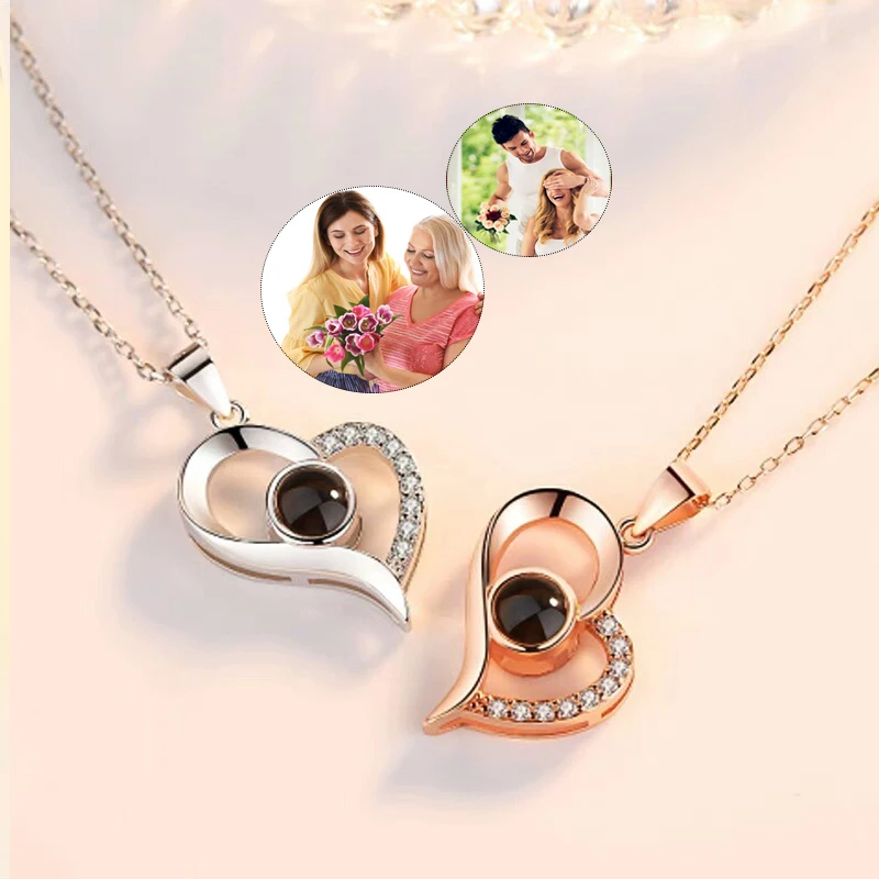 

Custom Projection Photo Necklace With Heart Personalized Any Photo Necklace Memorial Anniversary Mother's Day Gift For Women