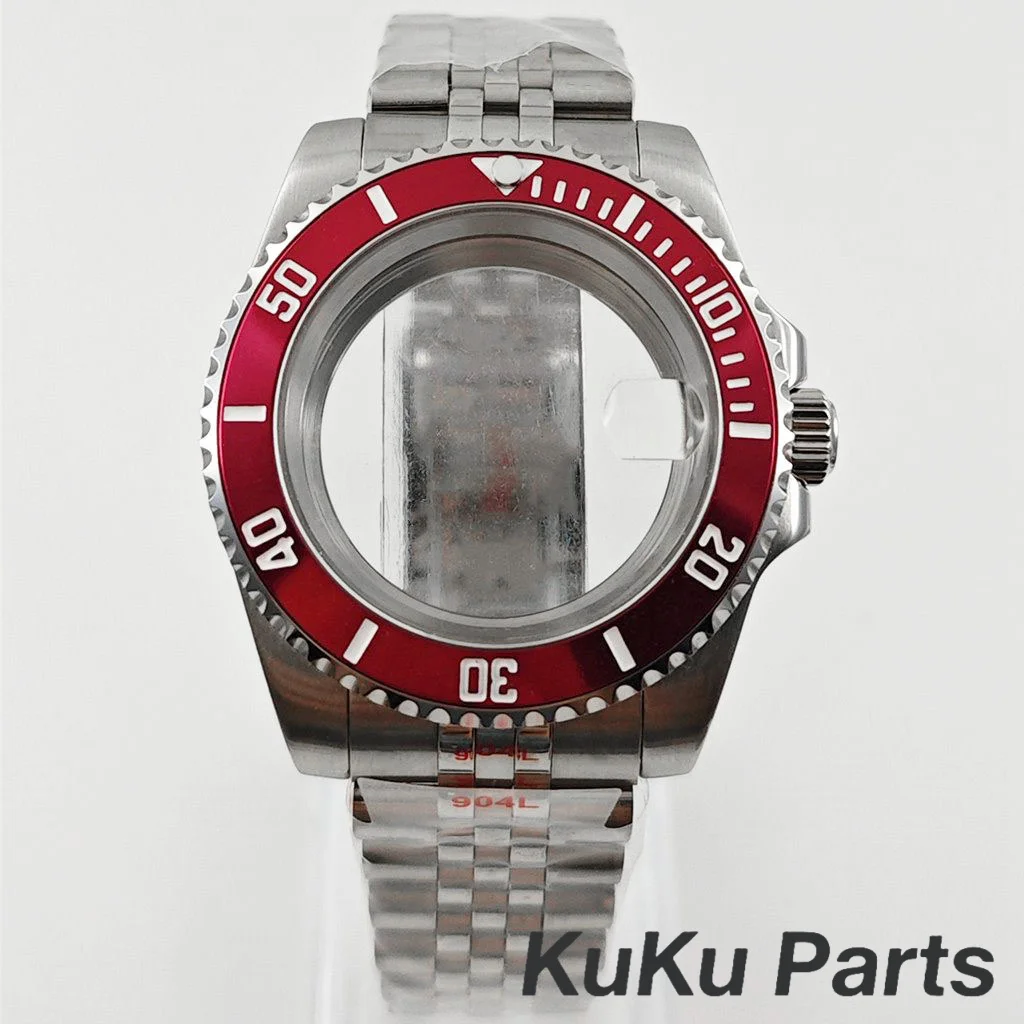NH35 Mod Red Bezel 40MM Jubilee bracelet Waterproof Watch Case Sapphire Glass for NH34 NH35 NH36 NH38 NH70 Movement 28.5mm Dial