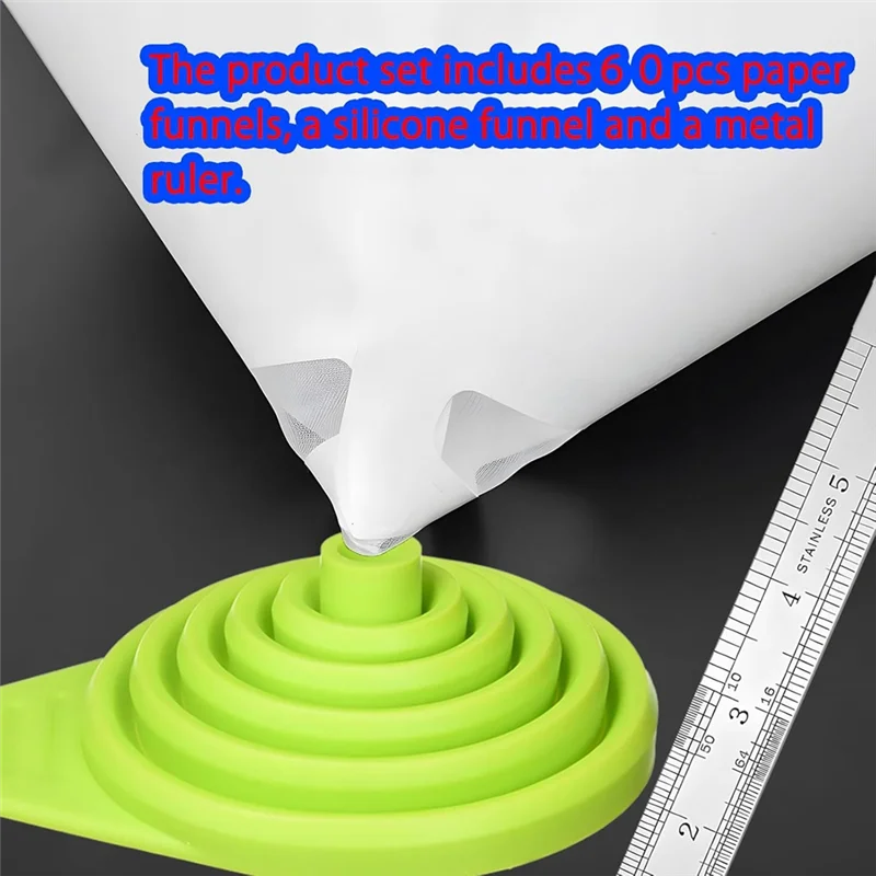 ABBP-60Pcs Paint Strainers Paper Cone Paper Paint Filters With Silicone Funnel For Automotive Body Repair Painting
