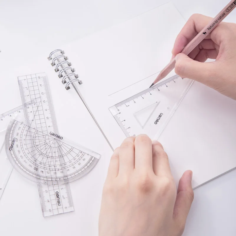 4Pcs/Set Ruler Set Drawing Measurement Geometry Triangle Straightedge Protractor Rulers Mathematical for School