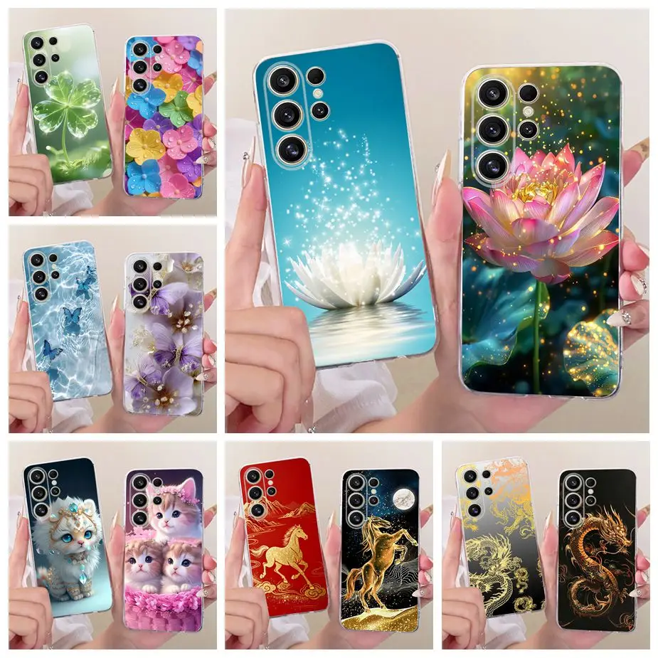For Samsung Galaxy S25 Ultra Case SM-S938B Luxury Lotus Painted Cover Soft Silicone Case For Samsung S25 Plus Galaxy S25+ Fundas