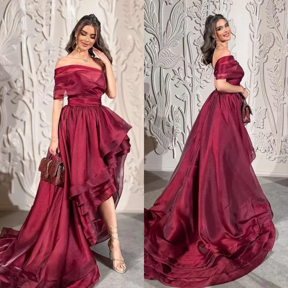 Customized Elegant Pleat Ruffle Asymmetrical Off-the-shoulder Long Dresses Bespoke Occasion Dresses Pastrol Classic