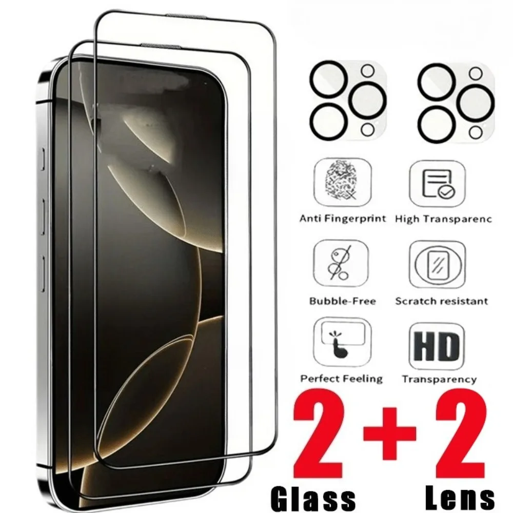 

4 In 1 High Clear Tempered Glass for iPhone 16 14 15 Pro Max 16e 13 Mini Camera Lens Film for iPhone 13 12 11 Pro 15 14 16 Plus