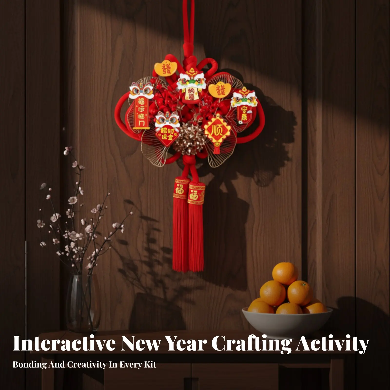New Year Chinese Knot Lion Hanging, DIY Kit, Non-woven Fabric, Preschool Craft for Kids