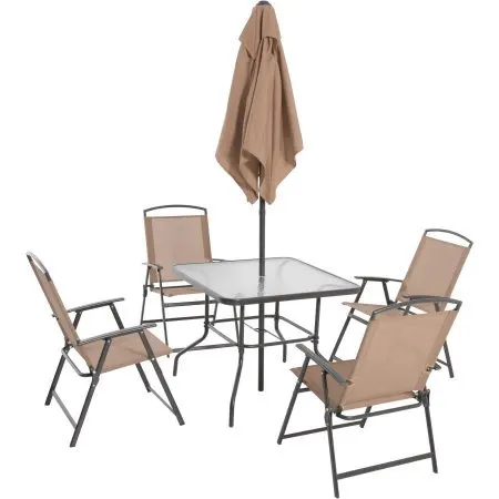 Juego de comedor plegable de 6 piezas, mesa de Patio, silla, paraguas, juego, decoraciones para exteriores