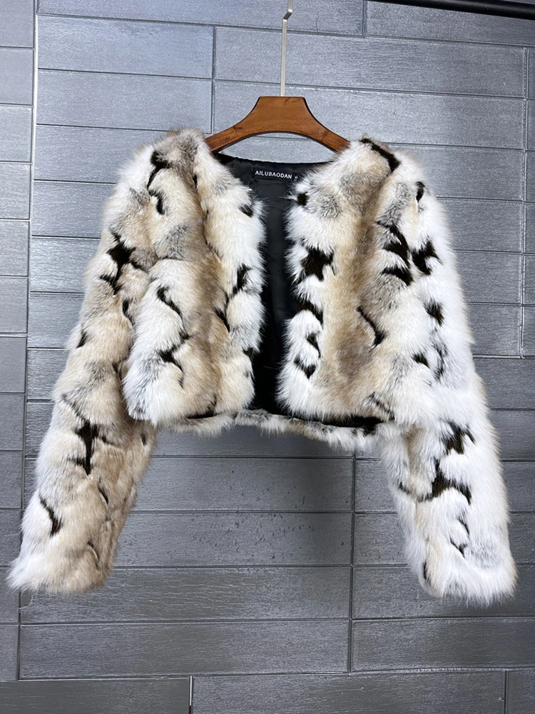 ZADORIN Winter Cropped Jacquard Faux Fox Fur Coat Woman Y2K Clothes Long Sleeve Short Fur Faux Coat Furry Jacket Woman Fur Coats