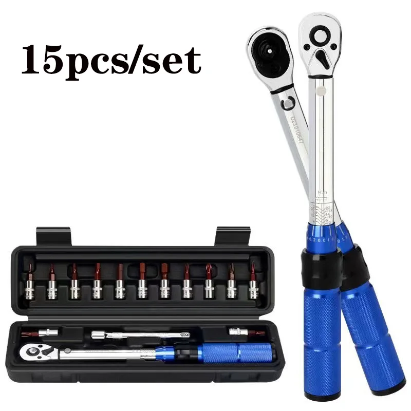 

Repair Kit Bike Maintenance15pcs Torque Wrench Set 1/4" 2-24Nm Two-Way Bicycle Hex Wrench Tool Socket Preset Wrench