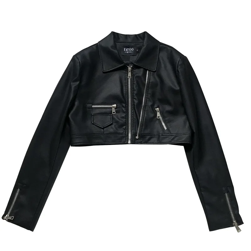 Giacca di pelle da donna corta primavera autunno 2025 nuova moda allentata per il tempo libero cappotto di pelle Pu cappotto locomotiva cerniera tuta sportiva femminile