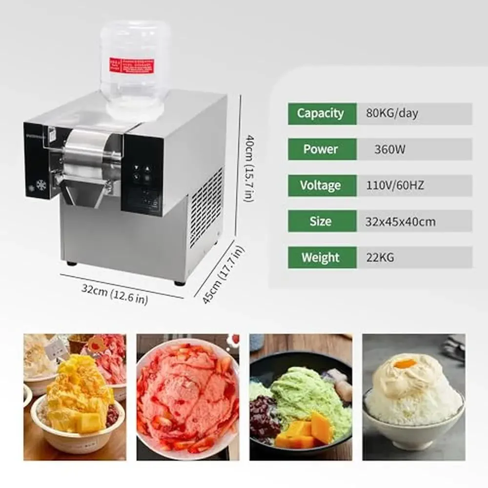 Commercial Snowflake Ice Maker 80KG/24H Countertop Shaved Ice Machine Restaurant Supermarket High Efficiency Touch Panel Ice