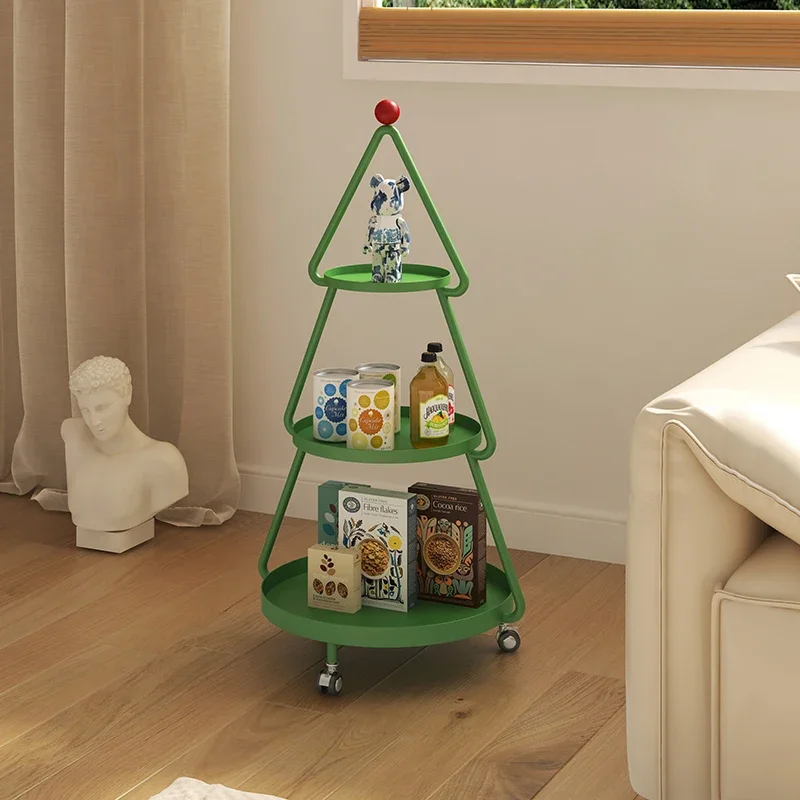 A few simple modern sofas by the Christmas tree, movable creative storage in the living room, a few bedside snack shelves