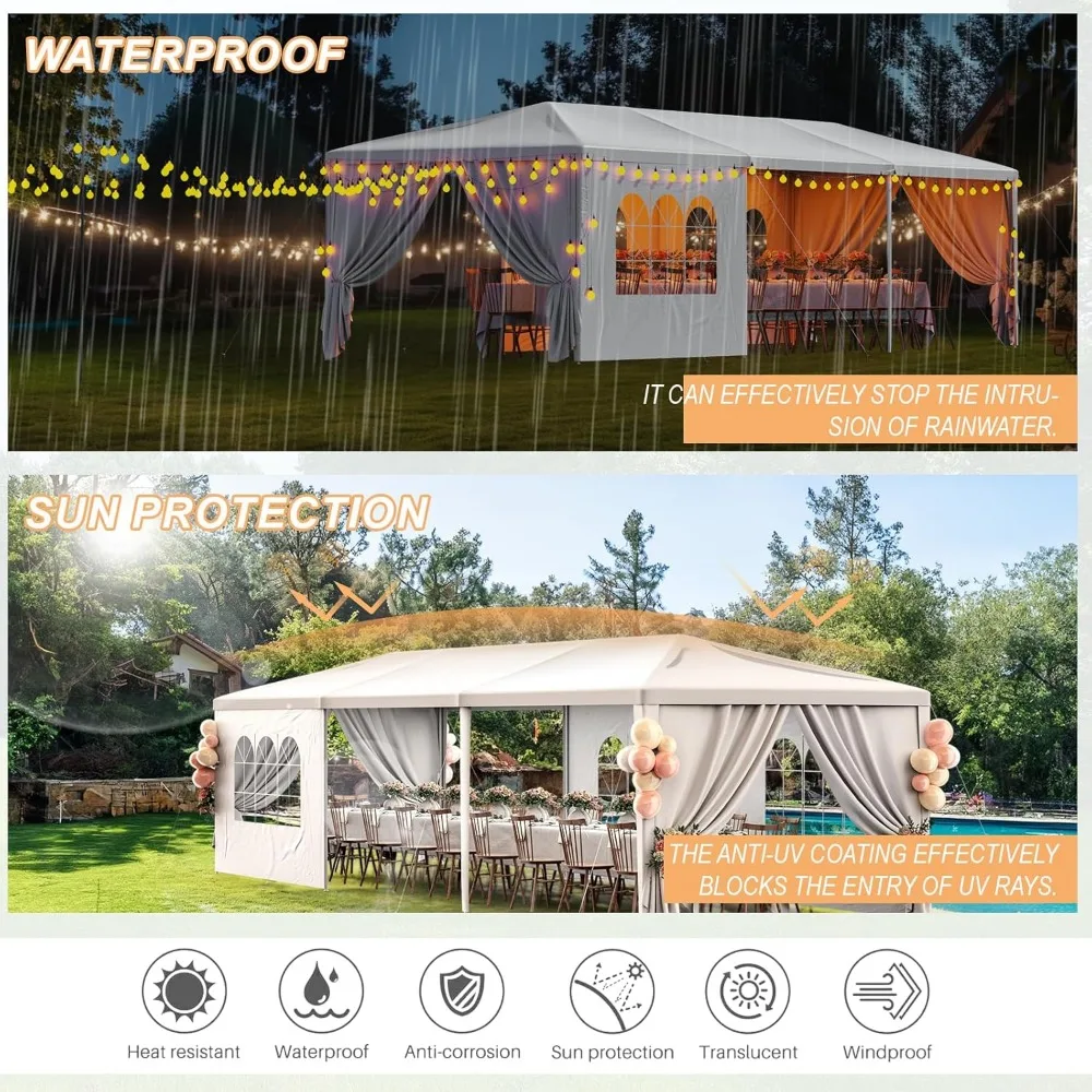 10'x30 'outdoor canopy tent, terrace camping pavilion, gazebo, deli, party wedding tent, with 8 detachable side walls