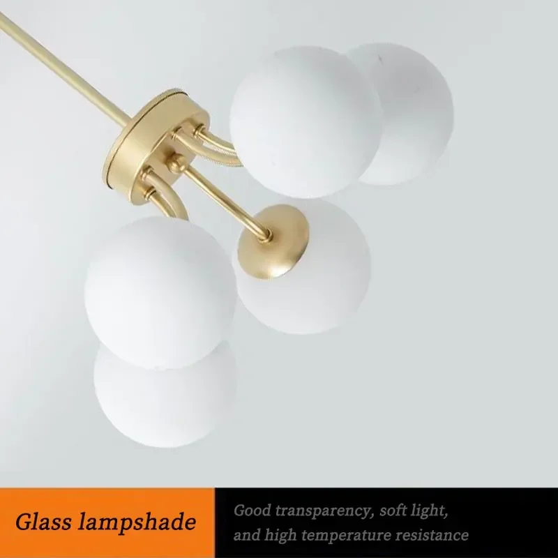Nordic Glass Ball LED Chandelier for Living Dining Room Food Tables Bedroom Pendant Lights Home Decor Hanging Light Fixture