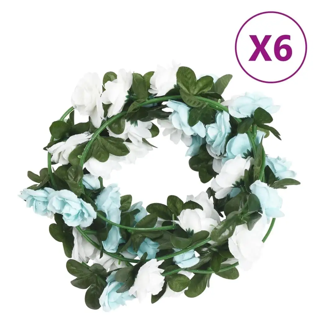 6-Piece Blue & White Christmas Flower Garlands - 240 cm Festive Decor